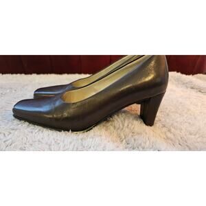 Vintage Parisian Signature Majestic Leather Pump Heel Square Toe 7.5N Dark Brown